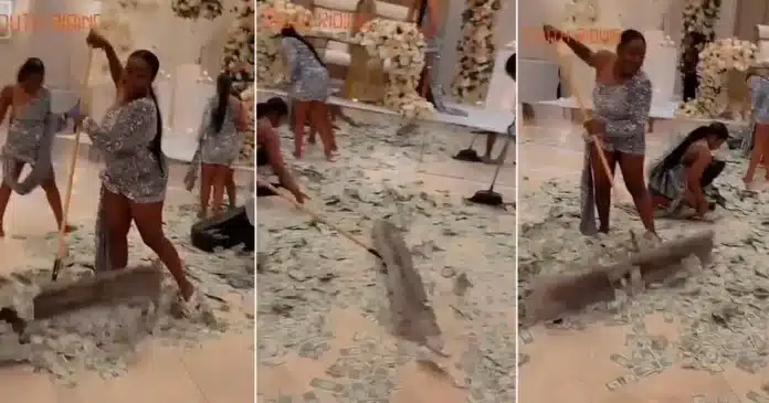 Bridesmaid sweeping money 696x365 1