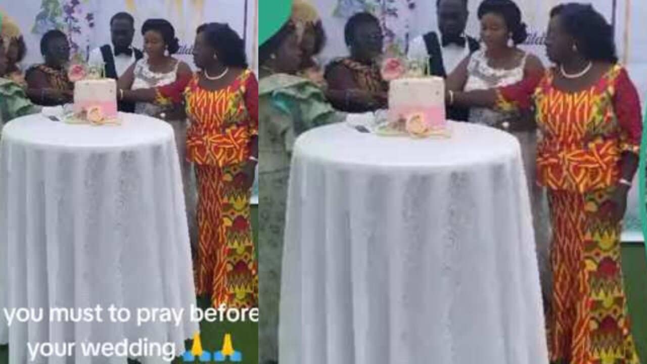 Drama as wedding cake falls and scatters Video